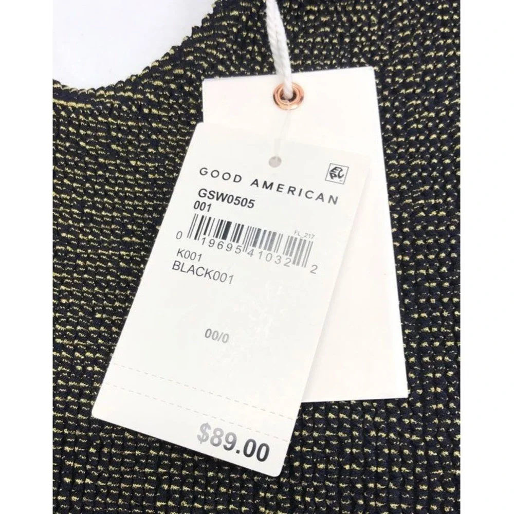 Good American Women's 00/0 Black‎ Gold Metallic Ribbed One‑Piece Swimsuit NWT